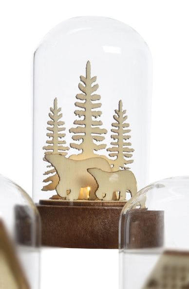 Dôme de verre avec décor Ours de noël avec LED 9cm