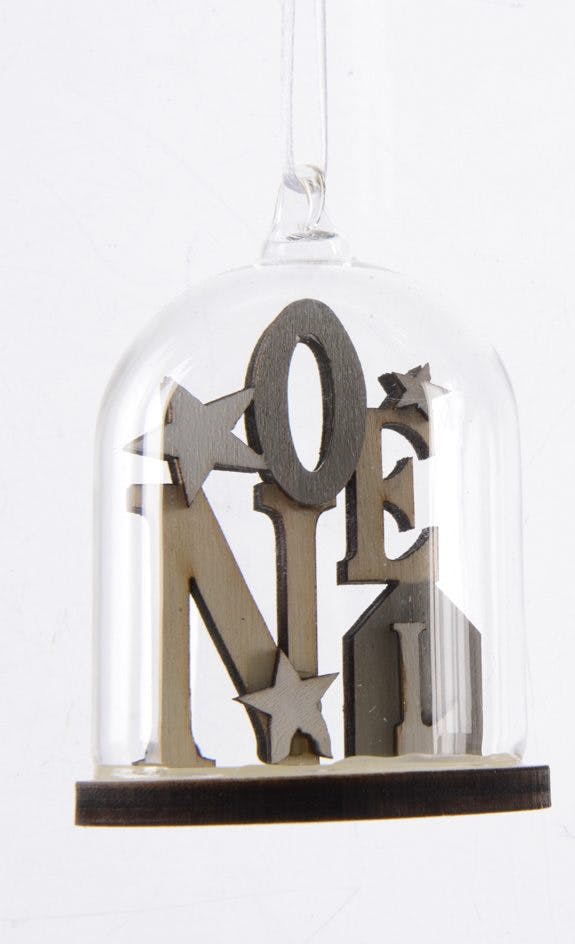 Dôme de Verre avec mot "NOEL" et étoiles tons gris 8cm