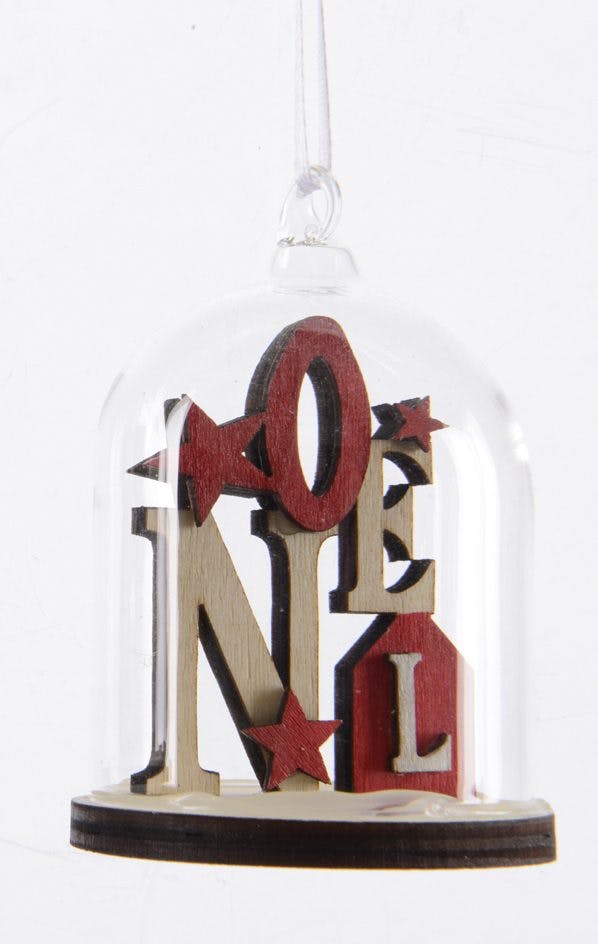 Dôme de Verre avec mot "NOEL" et étoiles tons rouges 8cm