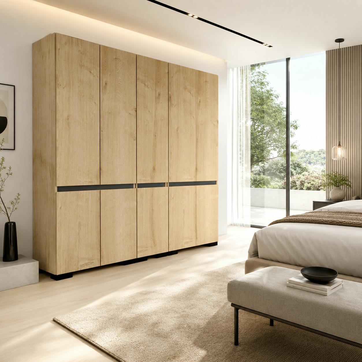 Dressing 10 portes 2 tringles décor chêne et anthracite 225 cm BYRON