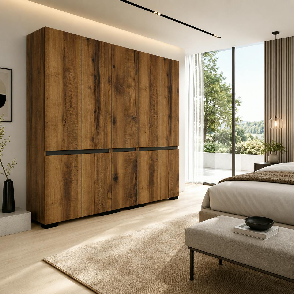 Dressing 10 portes décor noyer et anthracite 225 cm BYRON