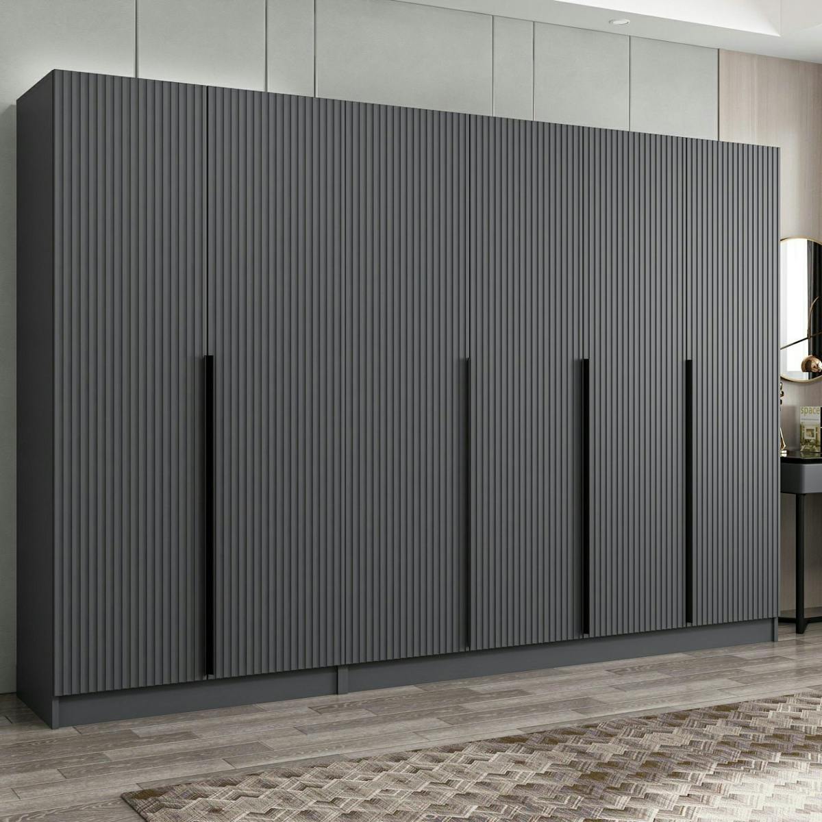 Dressing 6 portes grises rainurées 3 penderies BYRON