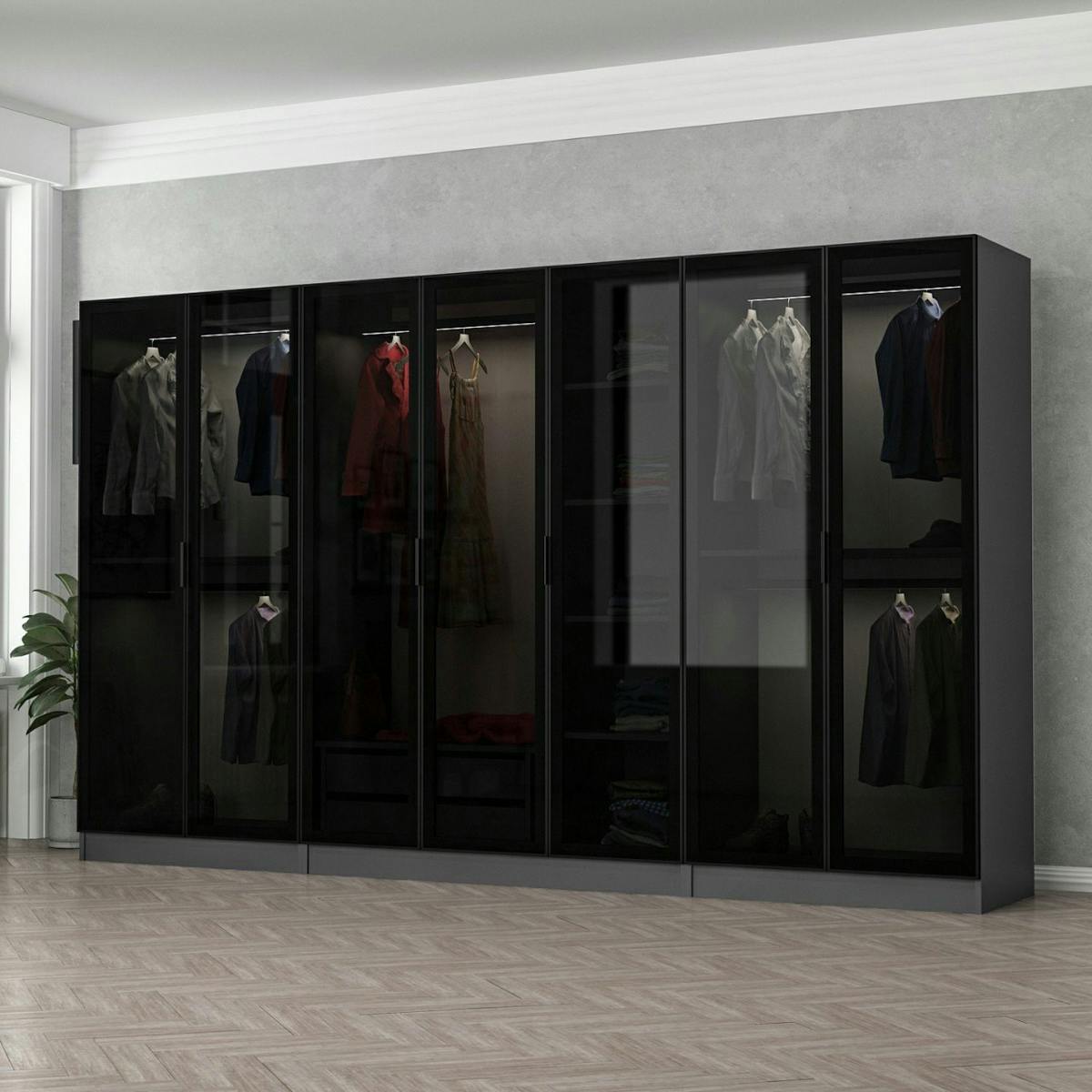 Dressing XXL 5 penderies, anthracite et verre noir BYRON