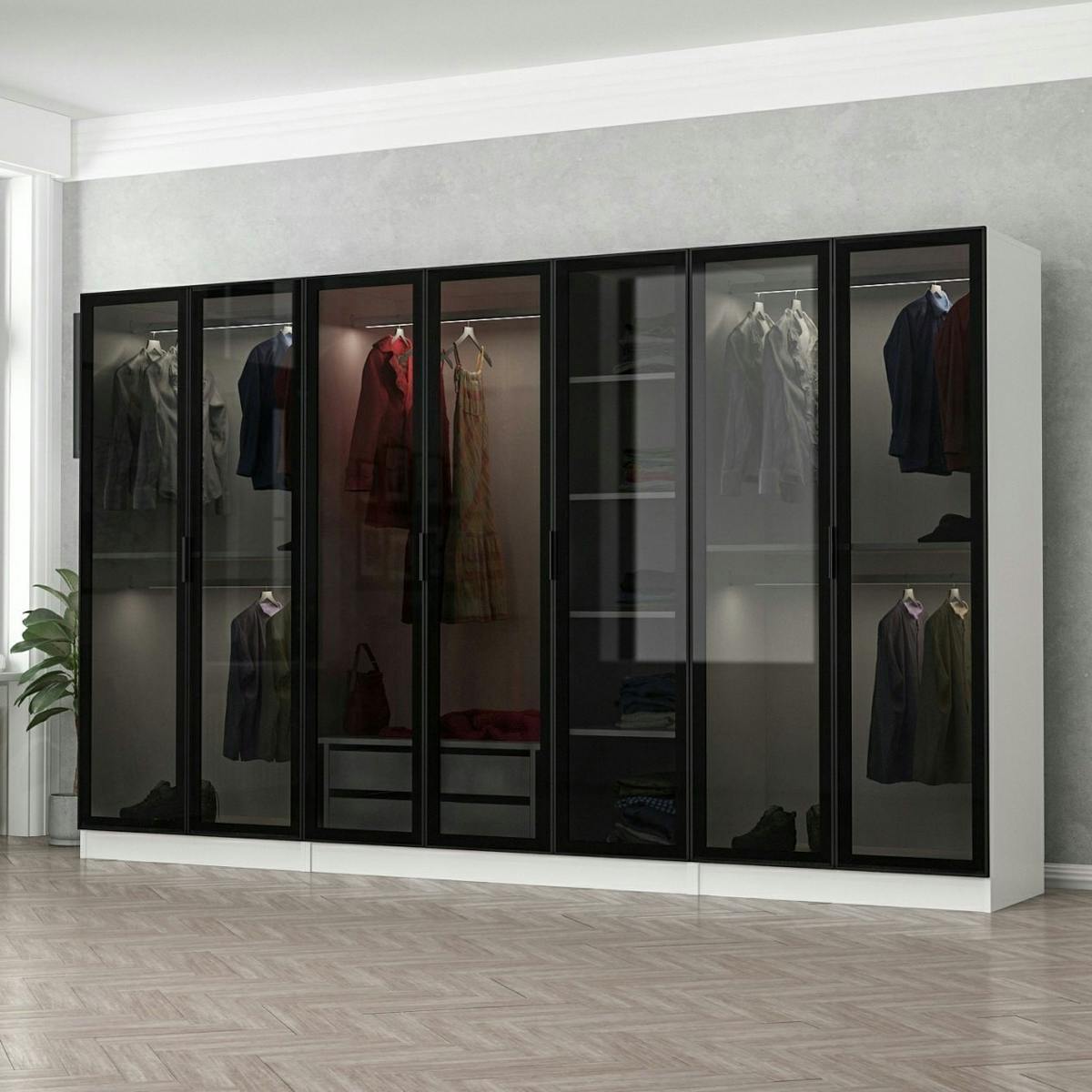 Dressing XXL 5 penderies, blanc & verre noir 190 cm BYRON