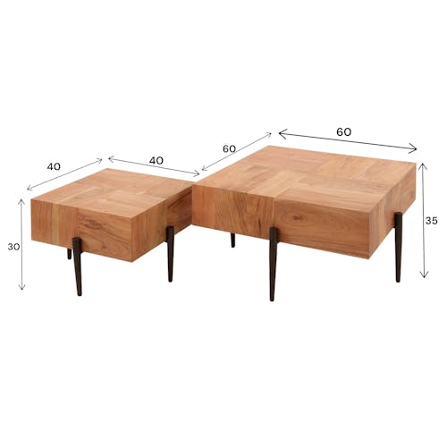 Duo de tables basses carrées en bois d'acacia MELBOURNE