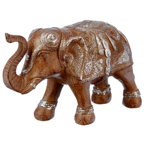 Eléphant avec la trompe levée en résine couleur caramel 23x9xH15cm