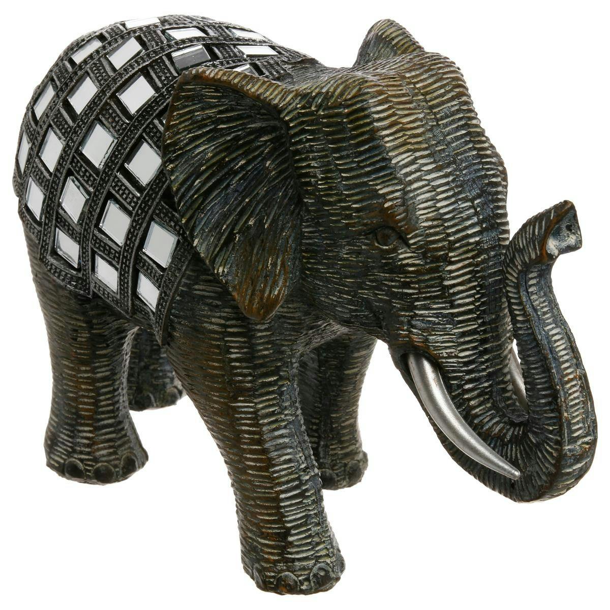 Eléphant en résine noire avec mosaïque de miroirs sur le dos 19X13cm
