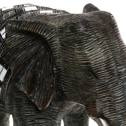 Eléphant en résine noire avec mosaïque de miroirs sur le dos 19X13cm