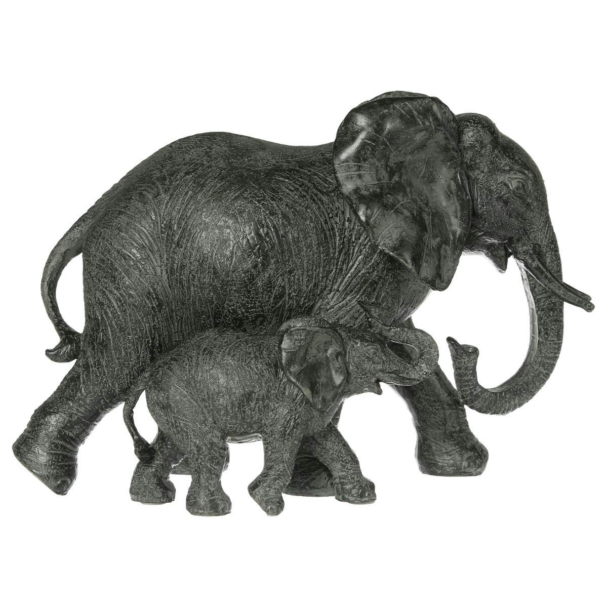 Eléphant et son bébé en résine grise 22,5x12xH15,5cm