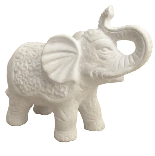 Eléphant qui barrit en céramique blanche effet vieilli H12,5cm