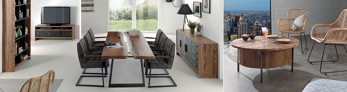 Buffet bahut en bois recycle trois portes noires de style contemporain
