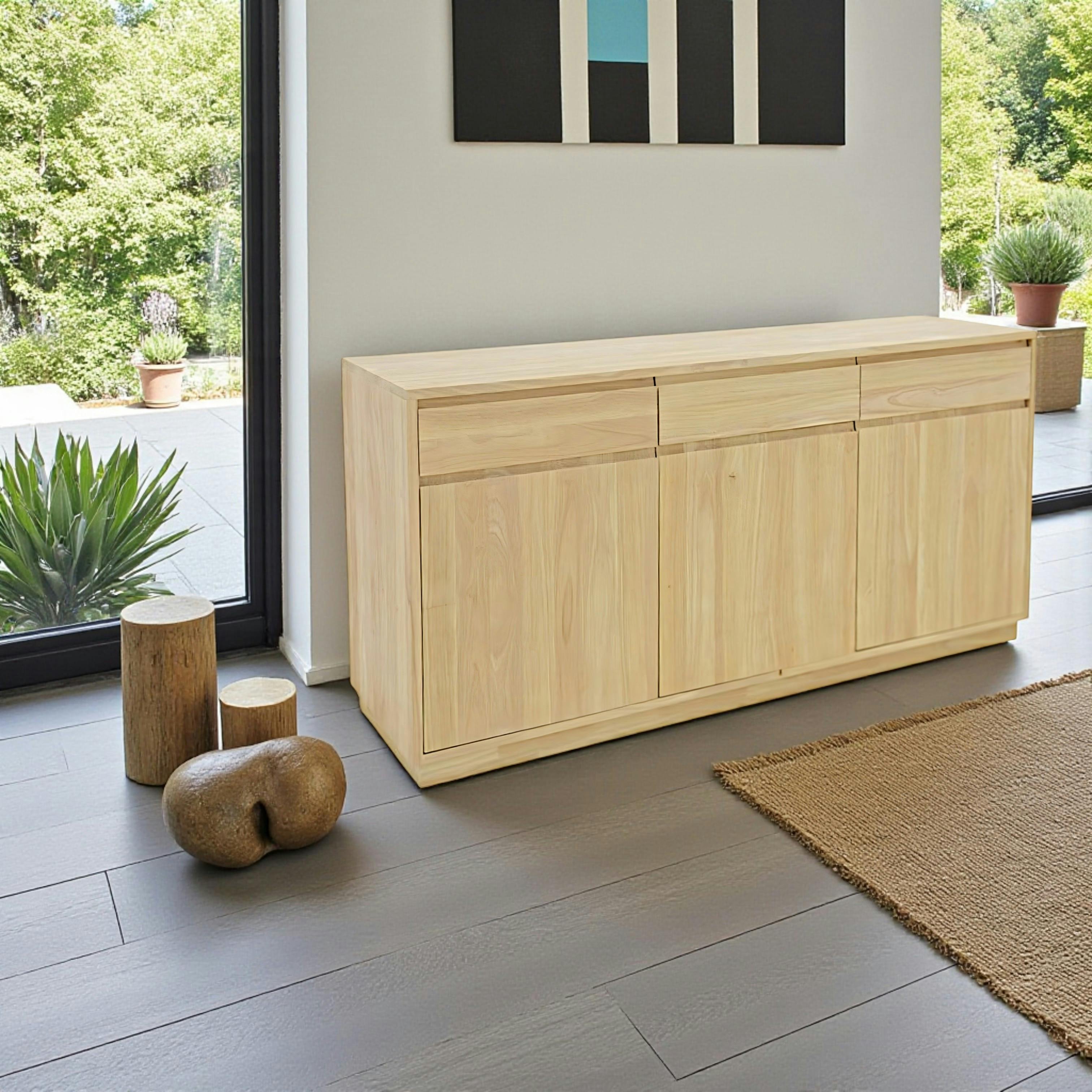 Enfilade / Buffet long Hévéa 3 portes, 3 tiroirs 160x45x81cm BALTIC
