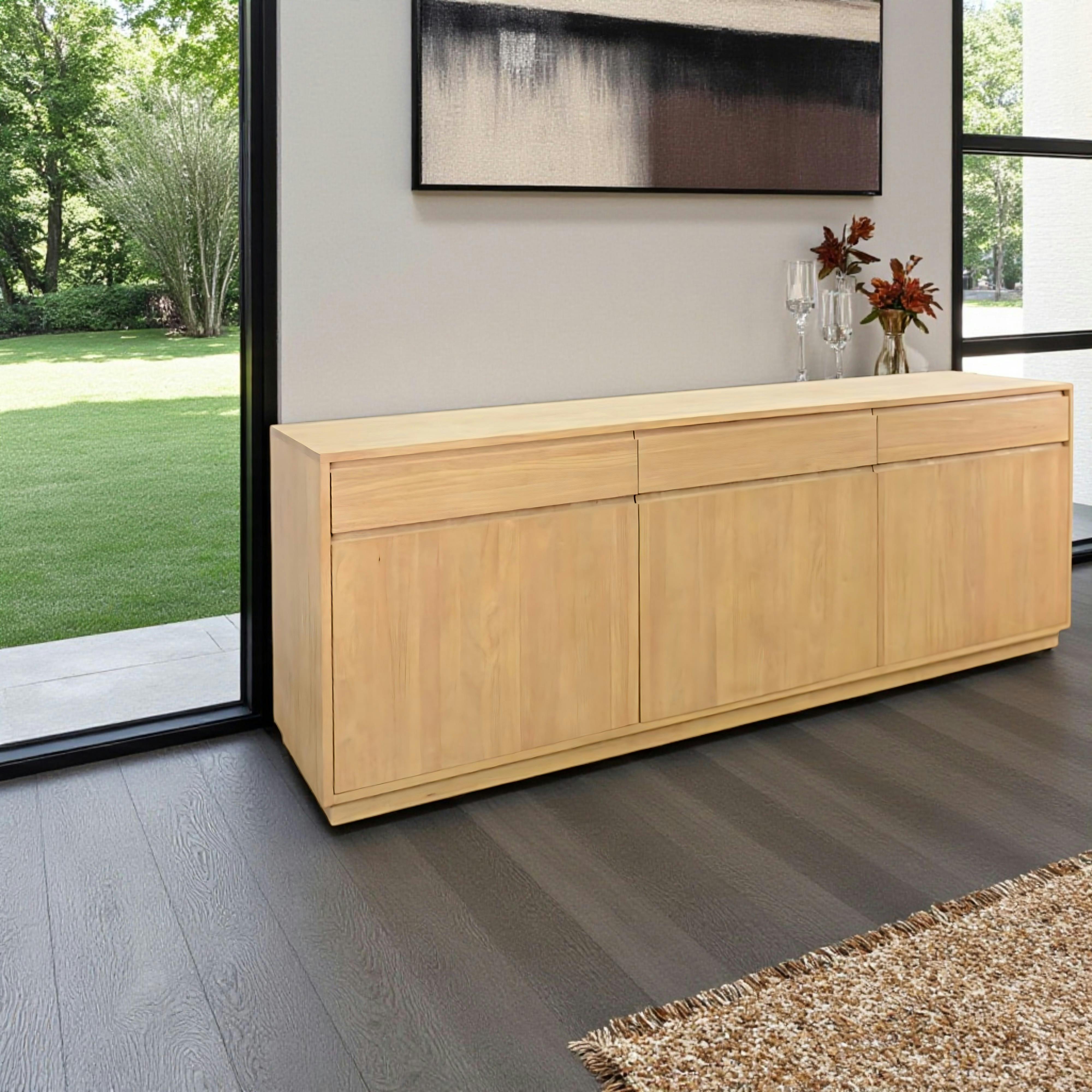Enfilade / Buffet long Hévéa 3 portes, 3 tiroirs 213x45x81cm BALTIC