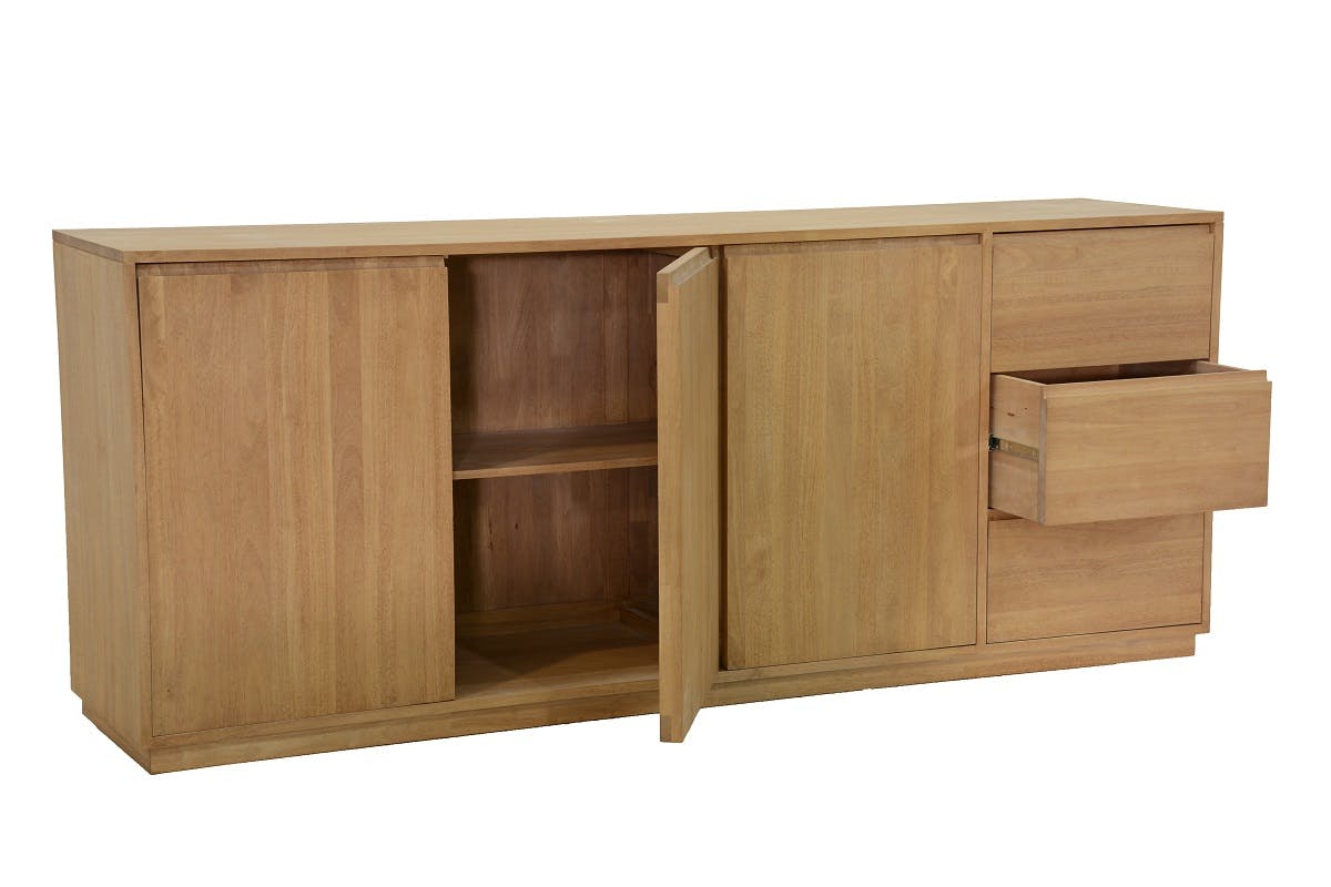 Enfilade / Buffet long Hévéa 3 portes, 3 tiroirs 220x50x90cm BALTIC