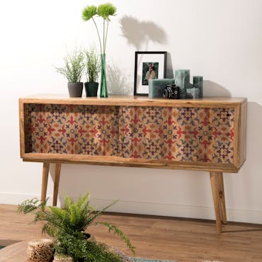 Buffet console en bois de manguier portes coulissantes de style exotique
