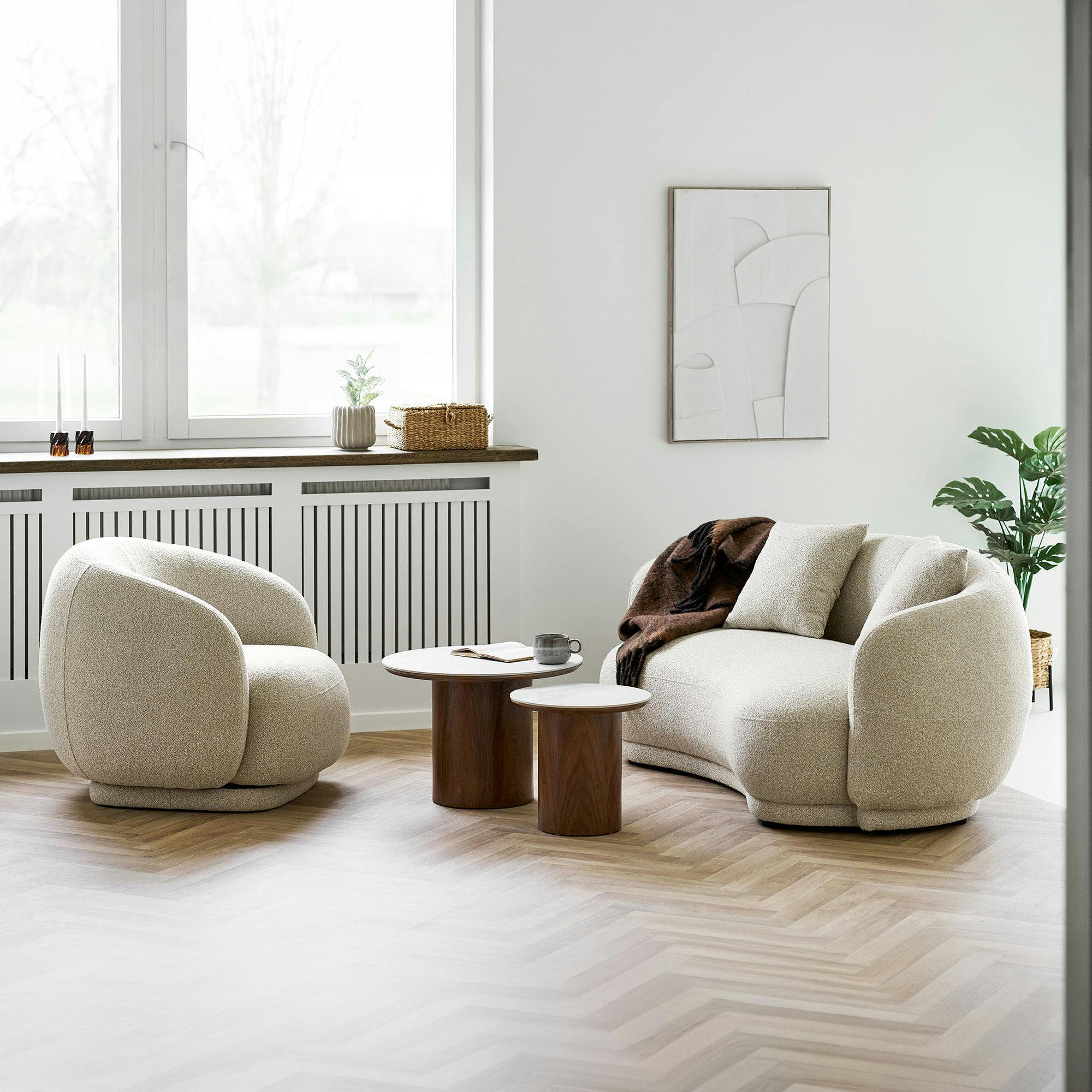 Ensemble canapé 3 places et fauteuil en tissu sable BERLIN