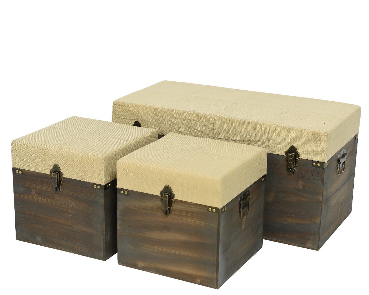 Ensemble Coffres Banc + 2 Poufs