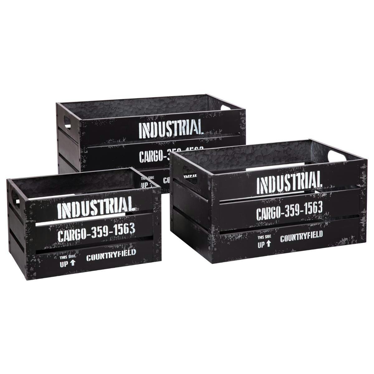 Ensemble de cagettes "Industrial" en métal noir (lot de  3)