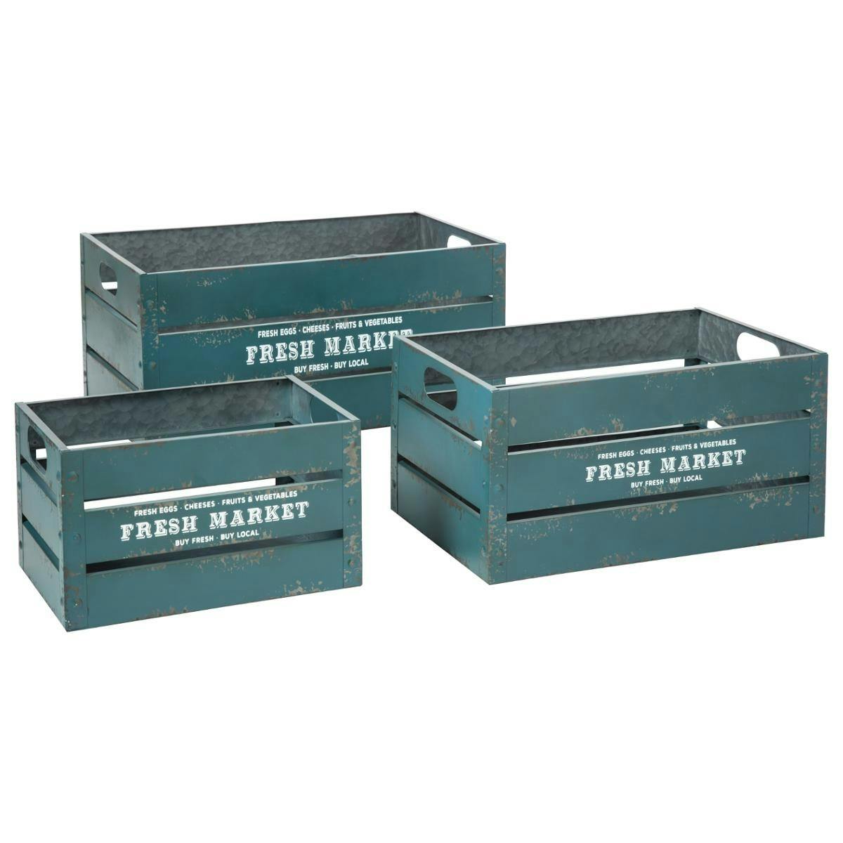 Ensemble de cagettes "Market" en métal bleu (lot de  3)