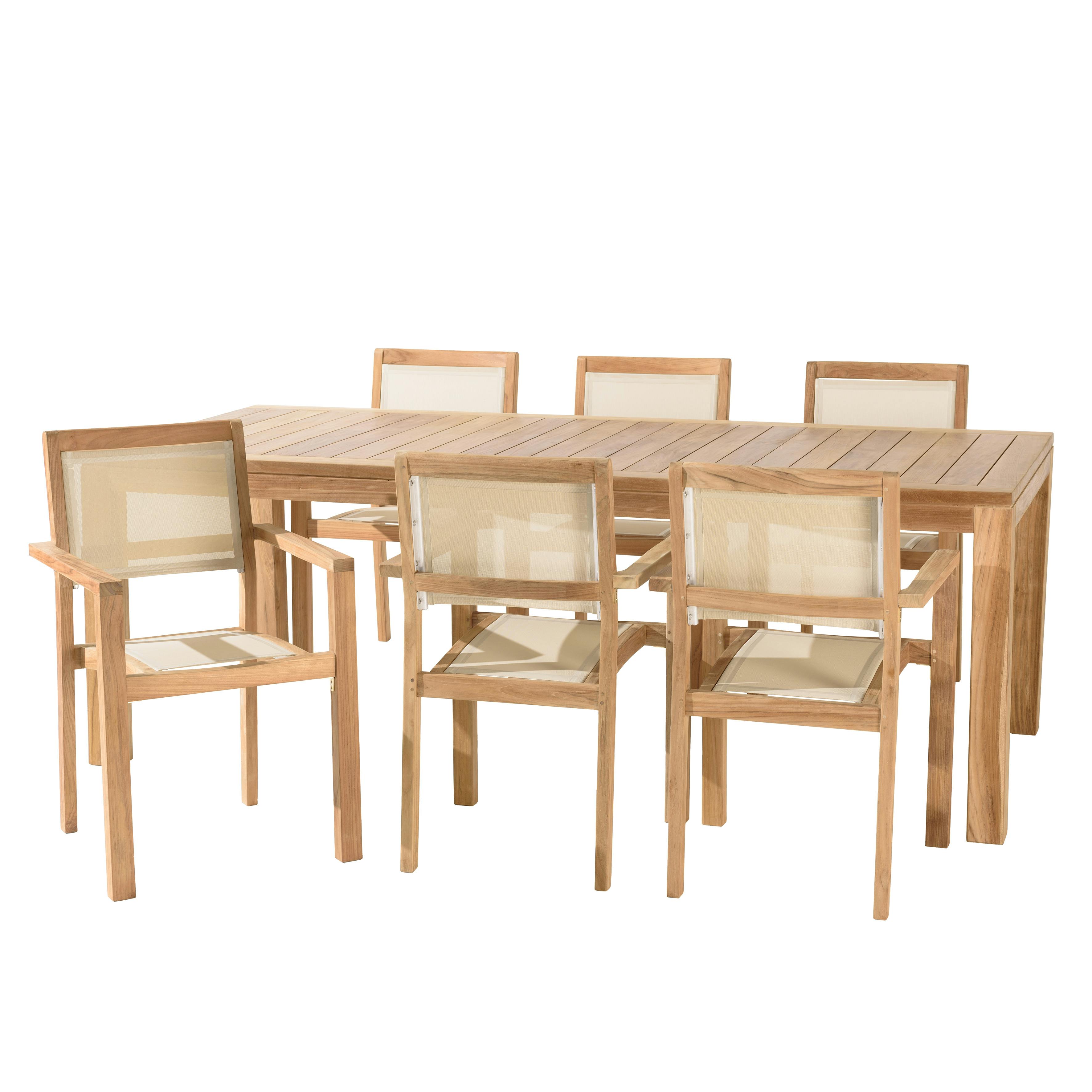 Ensemble de jardin extérieur grande table rectangle en teck 6 fauteuils ALERIA