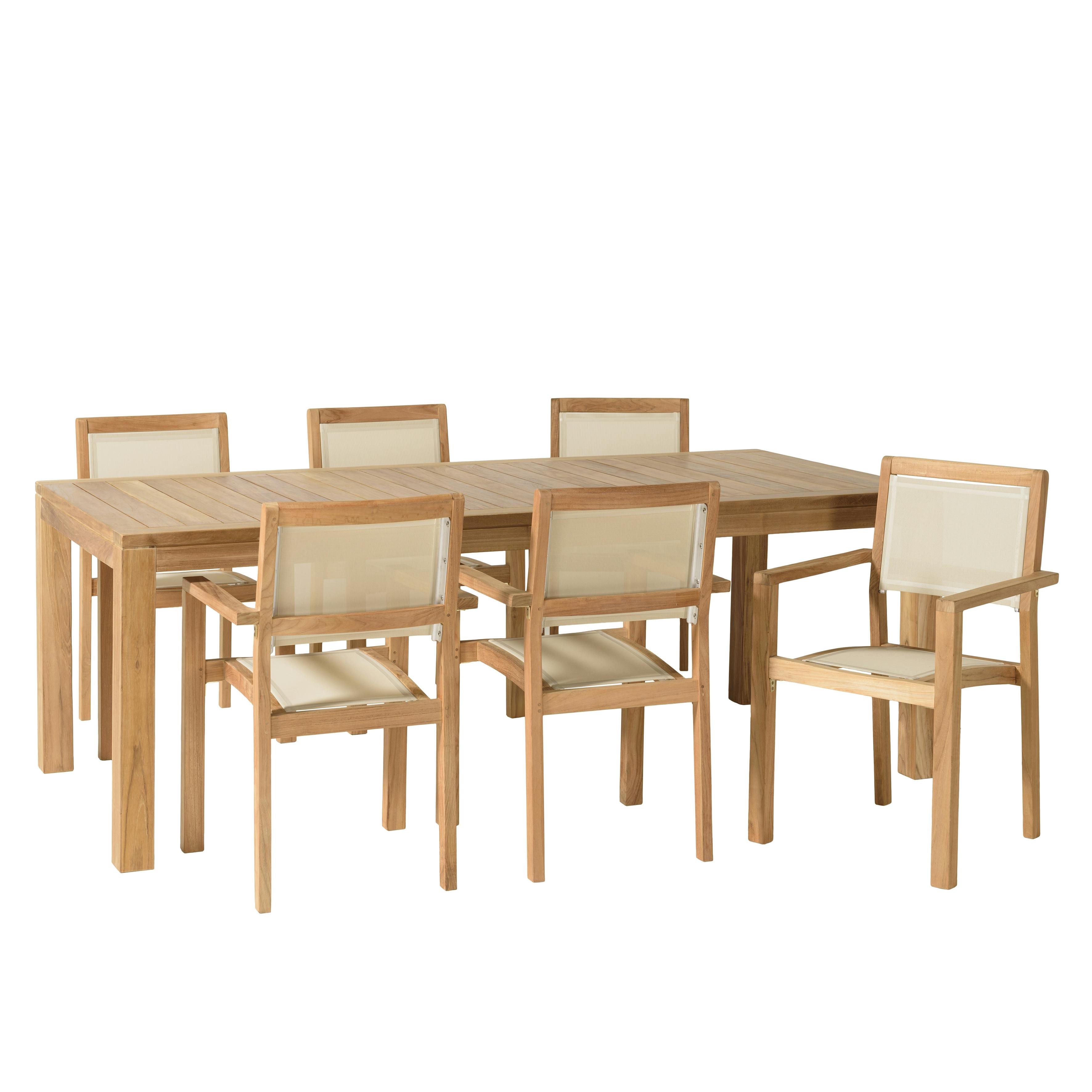 Ensemble de jardin extérieur table rectangle en teck 6 fauteuils ALERIA