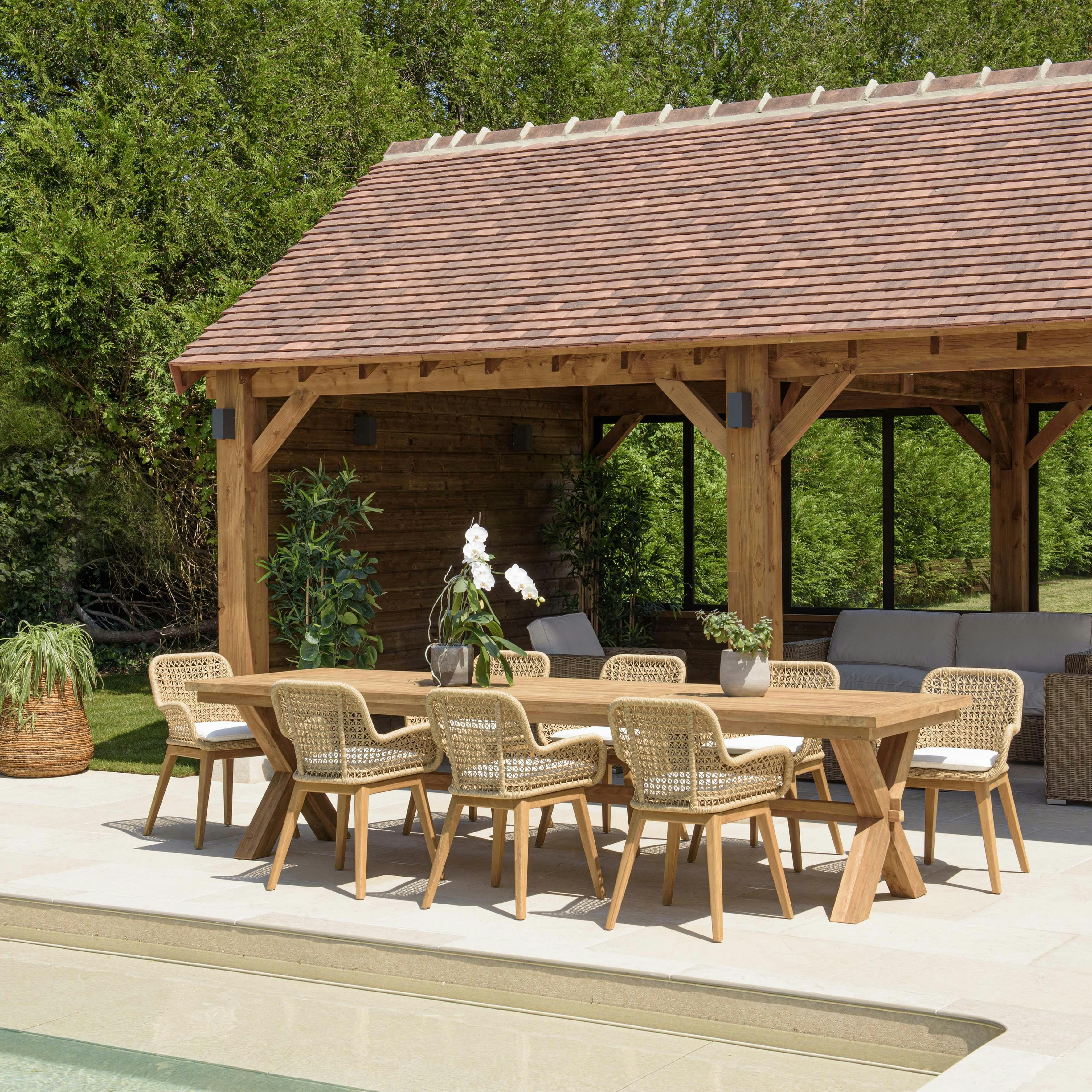 Ensemble de jardin table 320 cm et 8 fauteuils arrondis en rotin synthétique LUMIO