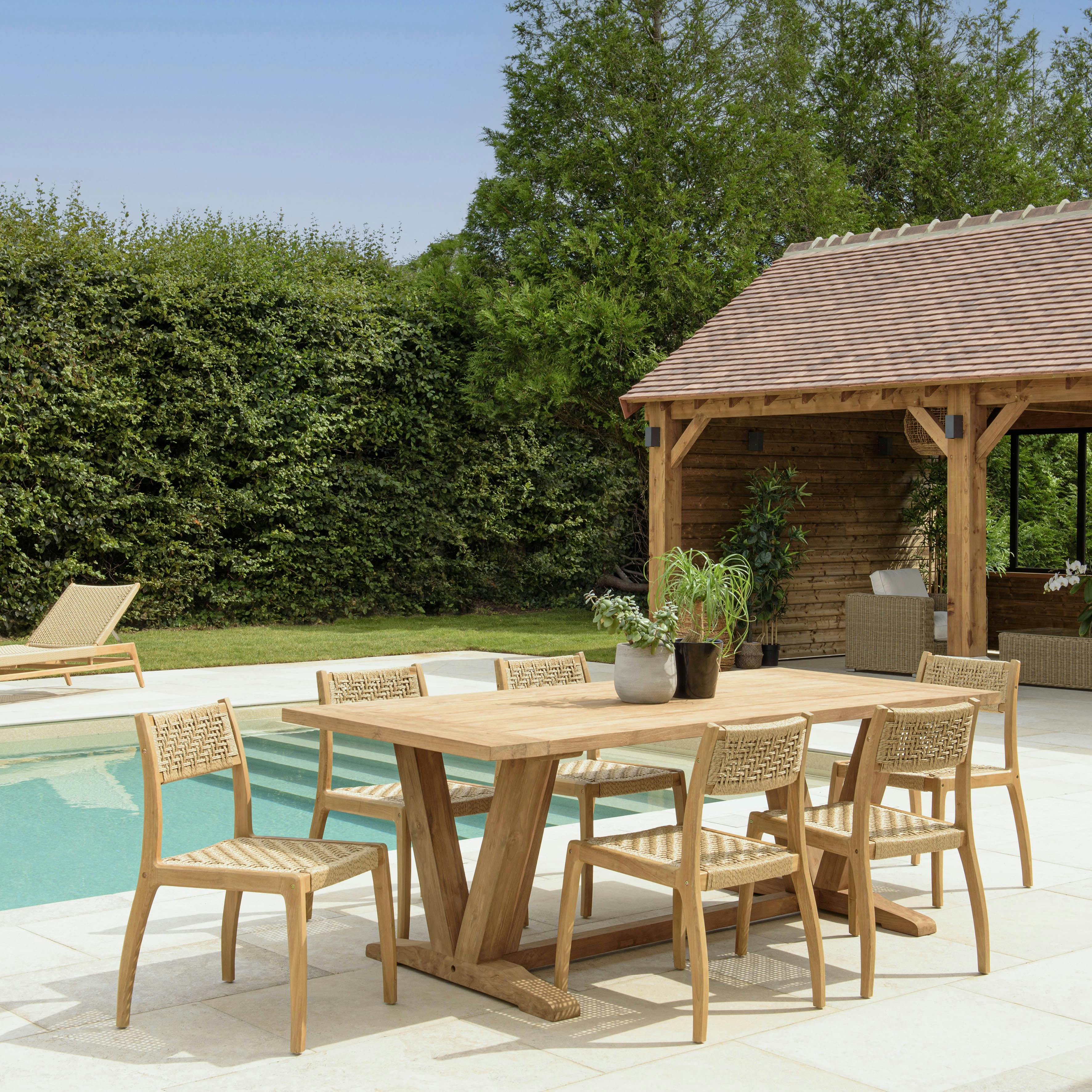 Ensemble de jardin table pieds en V et 6 chaises en rotin synthétique LUMIO