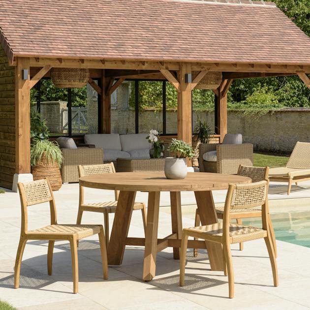 Ensemble de jardin Table ronde 150 cm 4 chaises rotin synthétique LUMIO ...