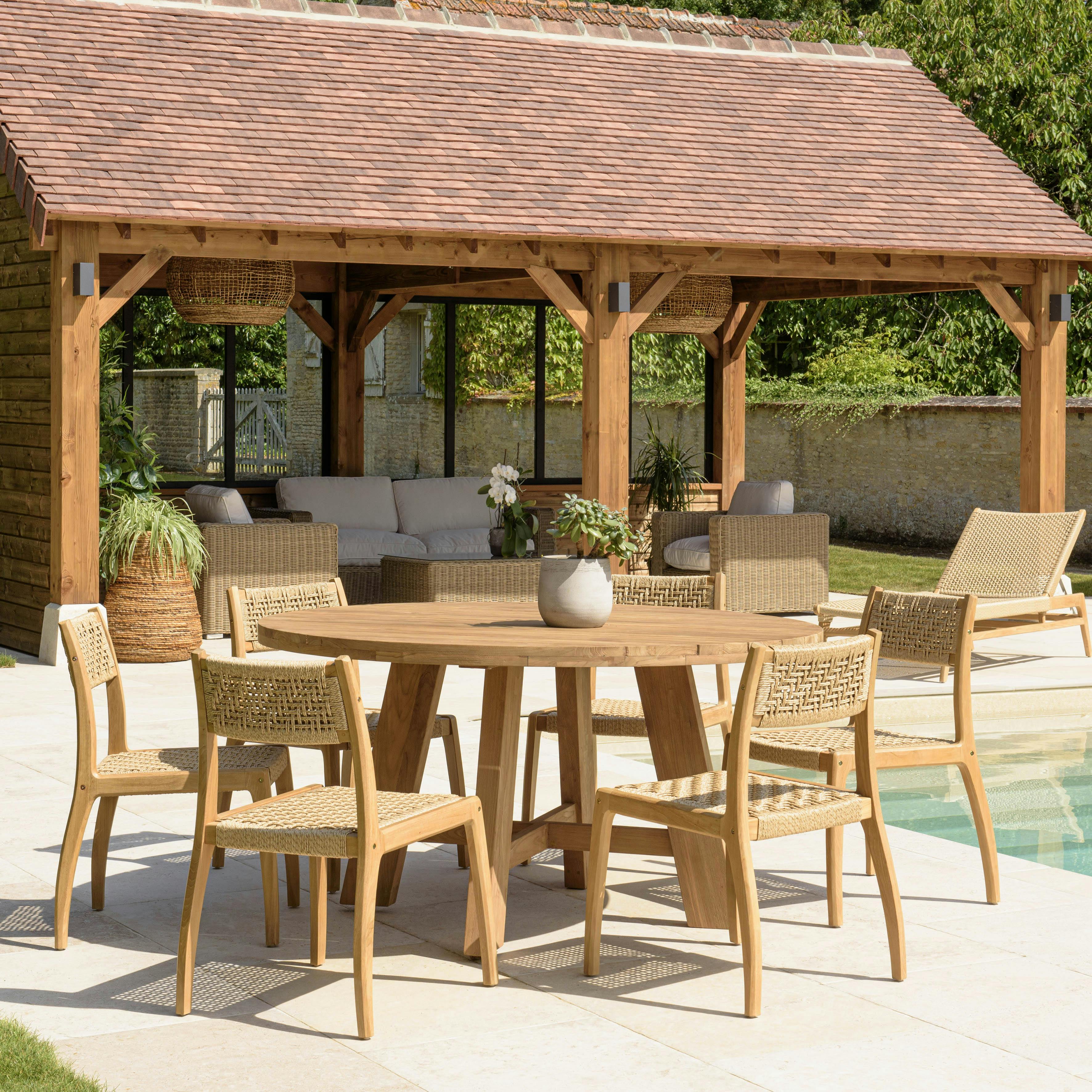 Ensemble de jardin Table ronde 150 cm 6 chaises  rotin synthétique LUMIO