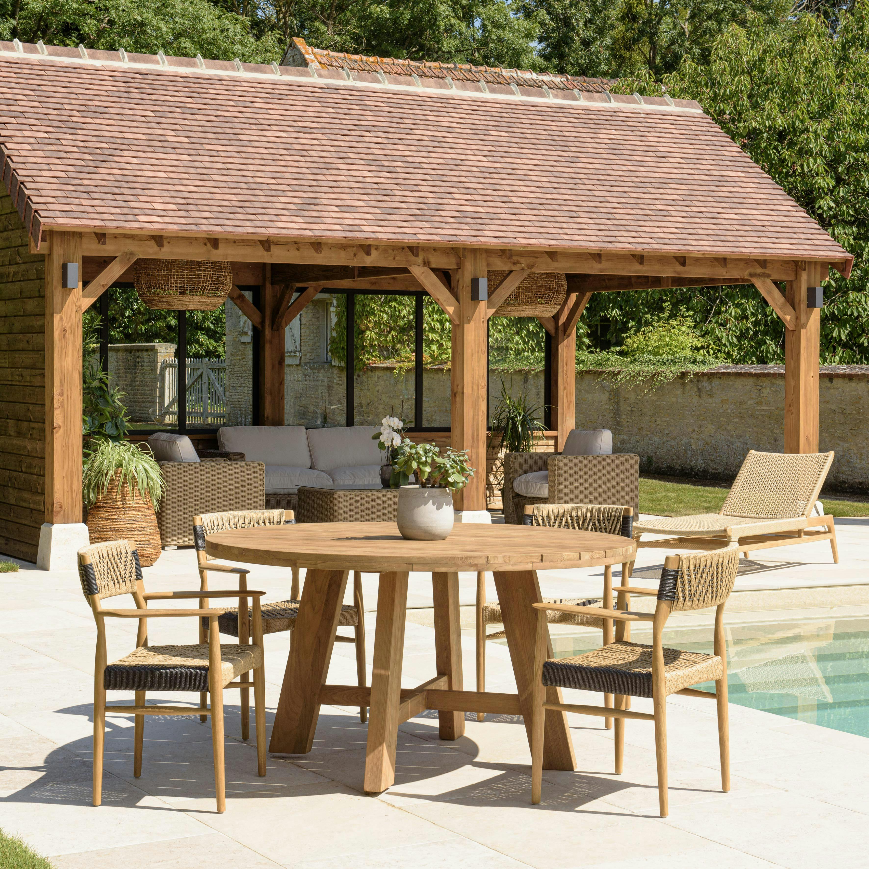 Ensemble de jardin Table ronde 4 fauteuils ecrus et noirs  LUMIO