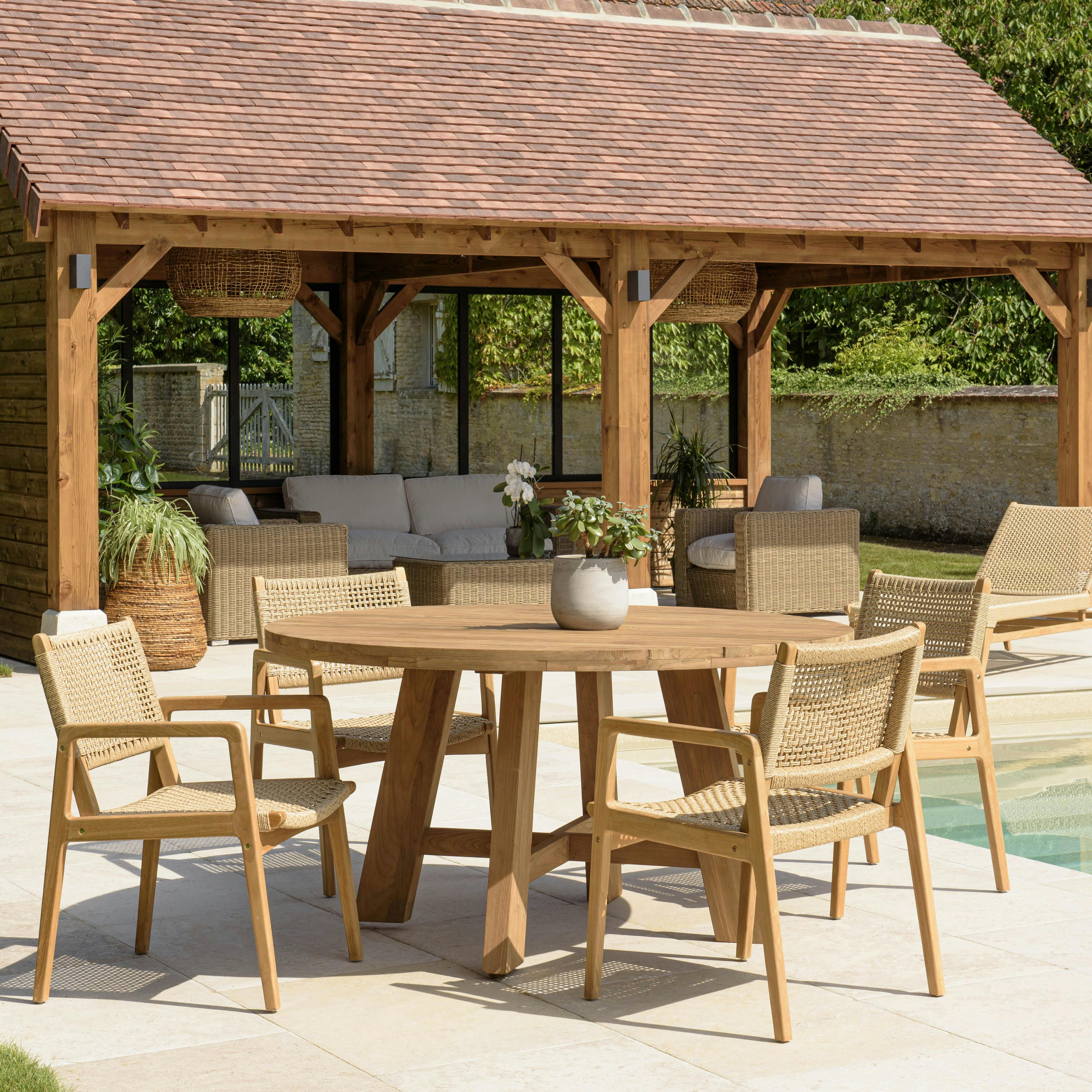 Ensemble de jardin Table ronde 4 fauteuils ecrus rotin synthétique  LUMIO