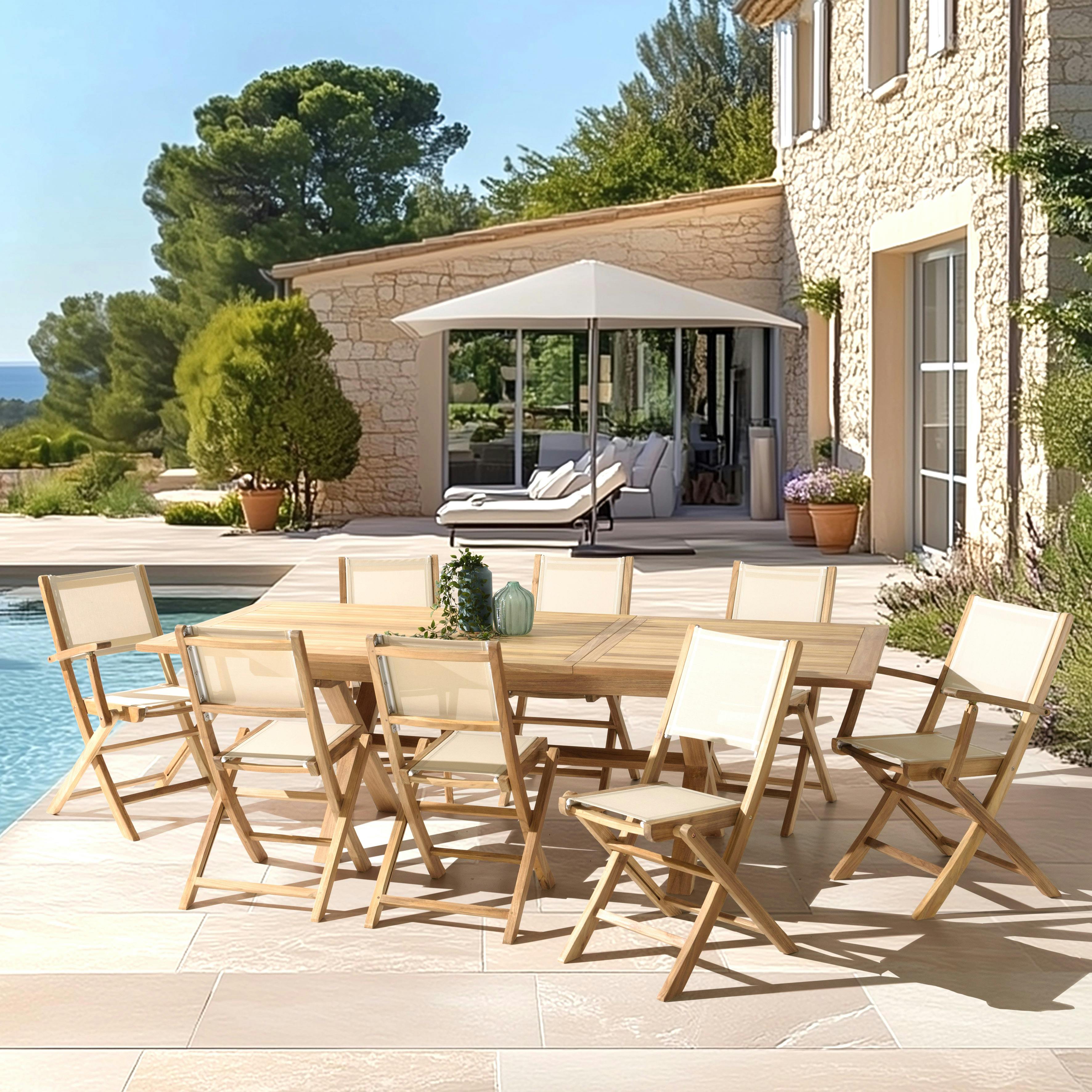 Ensemble de repas de jardin en teck table extensible et 8 chaises ALERIA