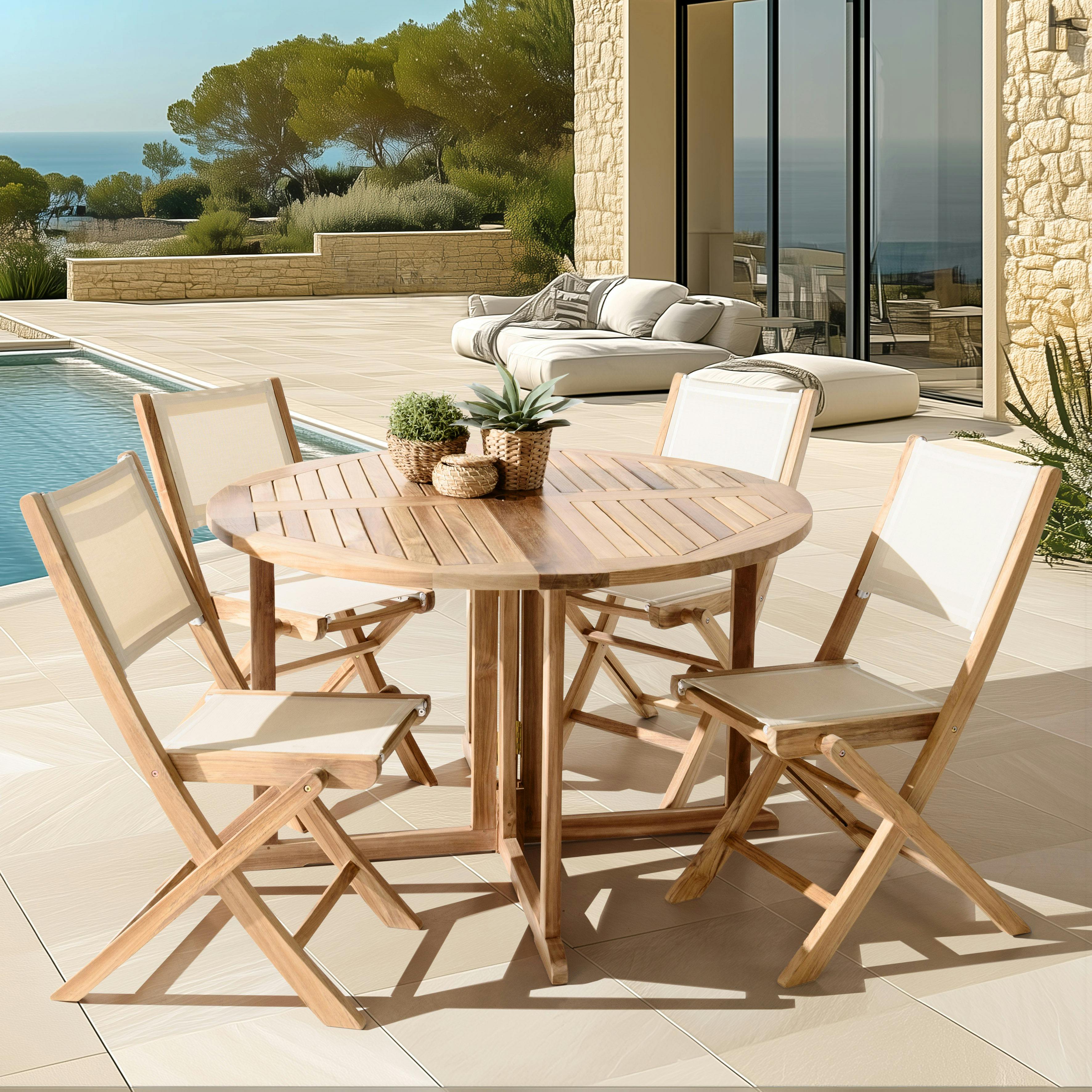 Ensemble de repas extérieur table ronde 4 chaises ALERIA