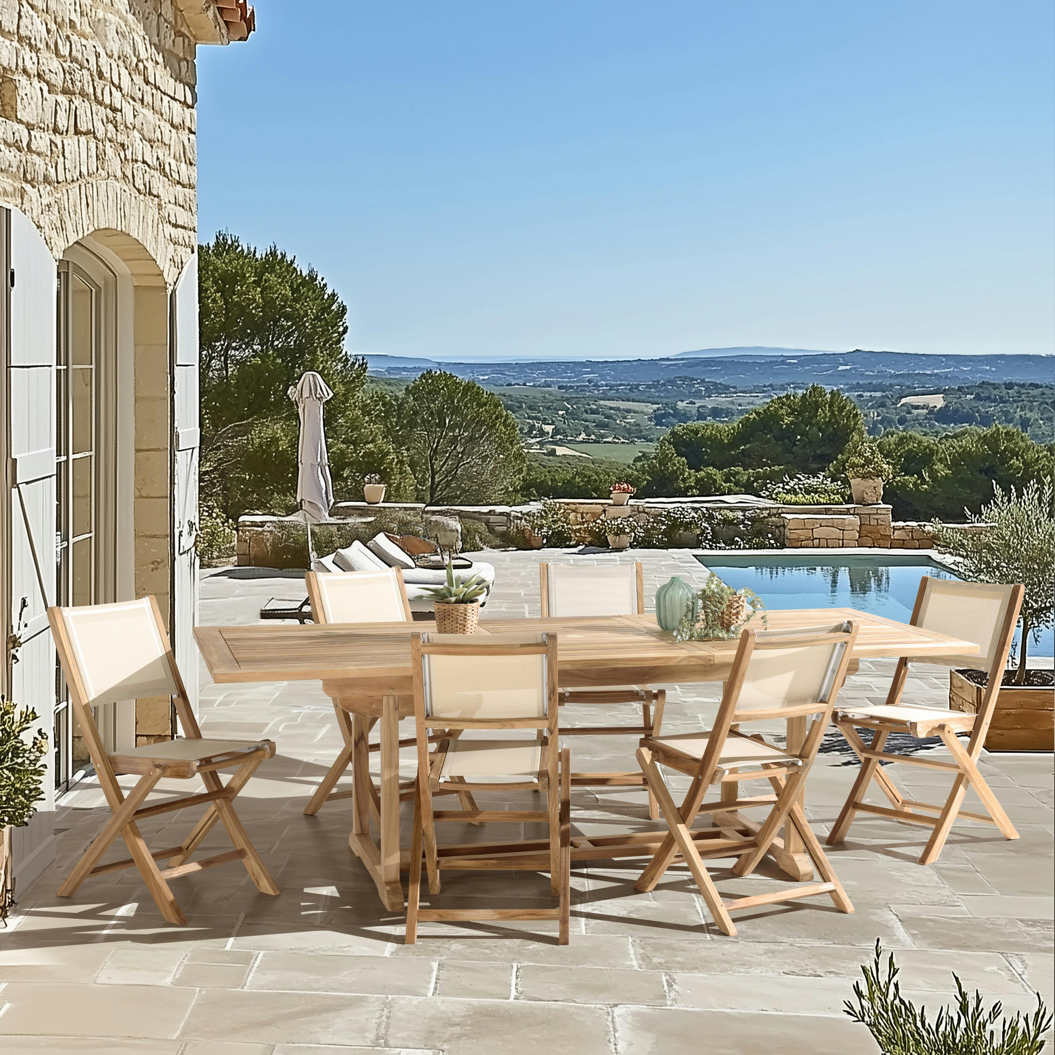 Ensemble de repas table rectangulaire 6 chaises en teck ALERIA