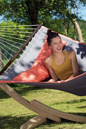 Ensemble Hamac de jardin moelleux et coussin + support en bois Amercian Dream Set Grey XL AMAZONAS