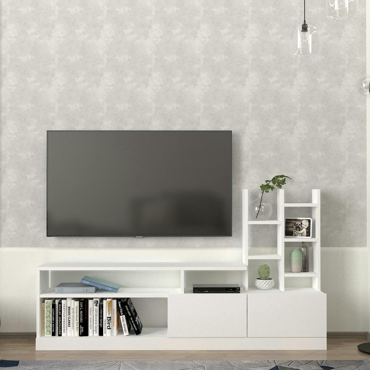 Ensemble meuble TV blanc rangement et niches décoratives MARFA