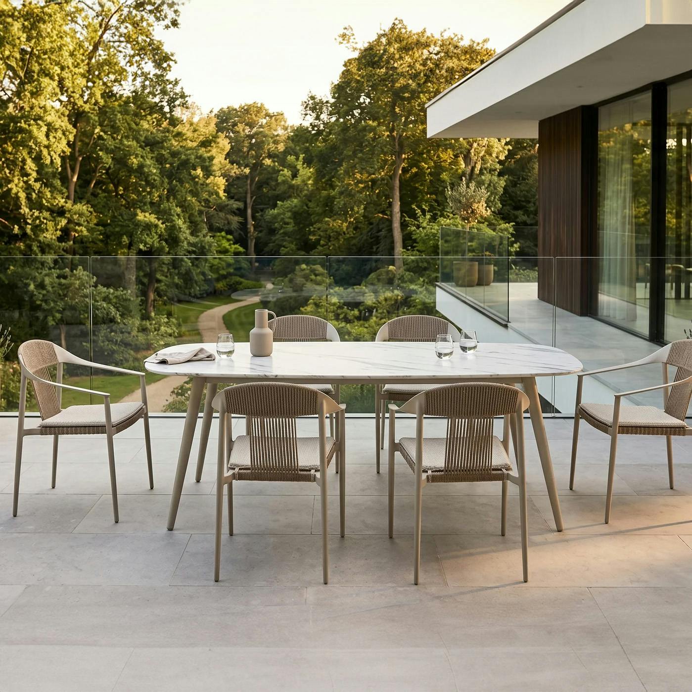 Ensemble repas de jardin 6 places en céramique beige RIO