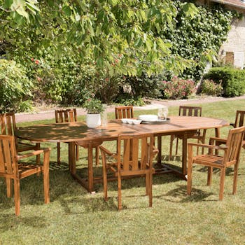 Ensemble repas d'extérieur en teck massif table ovale + fauteuils MACAO