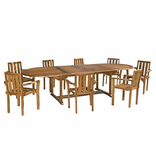 Ensemble repas d'extérieur en teck massif table ovale + fauteuils SUMMER