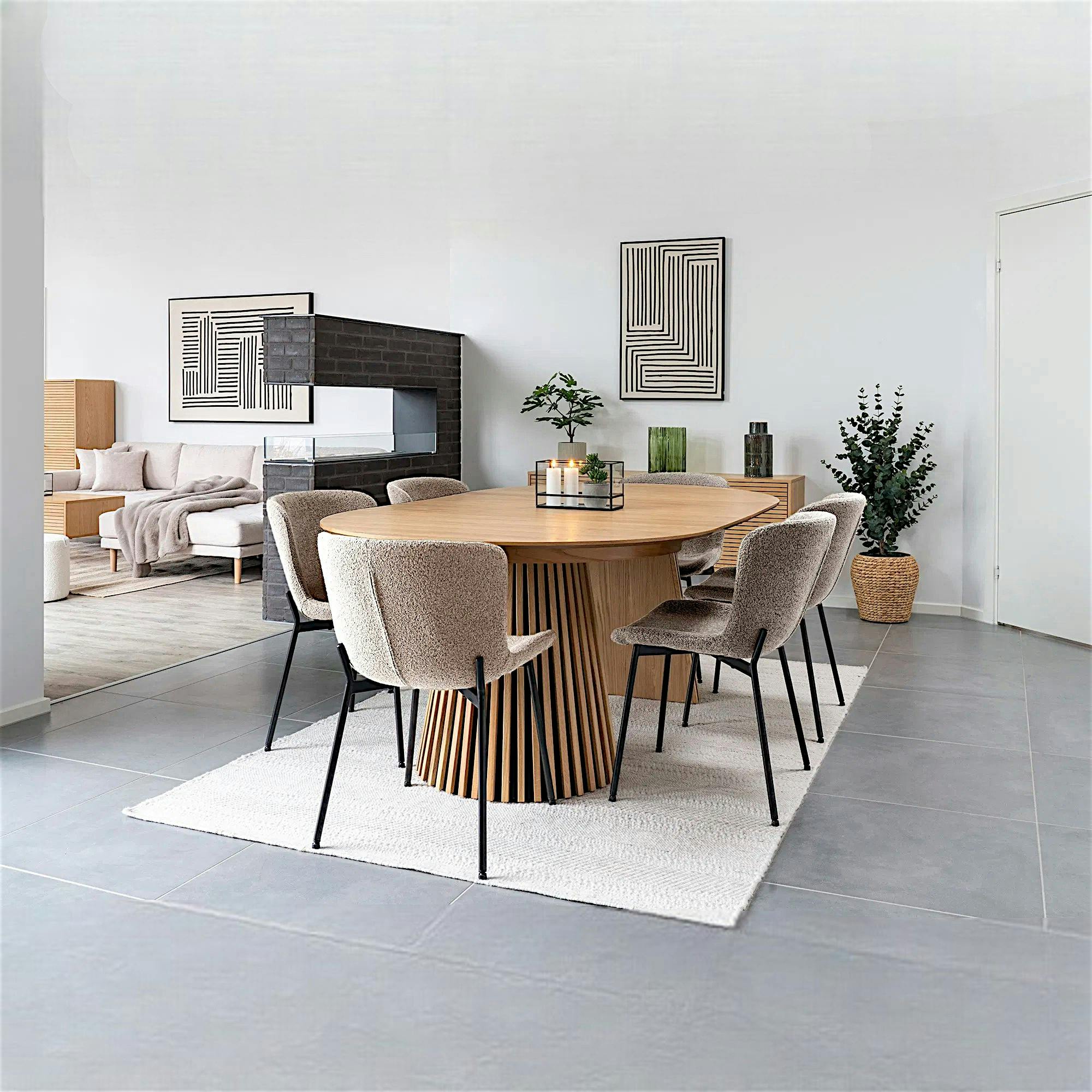 Ensemble table et chaises beige bouclette (lot de 9 pièces) AMSTERDAM