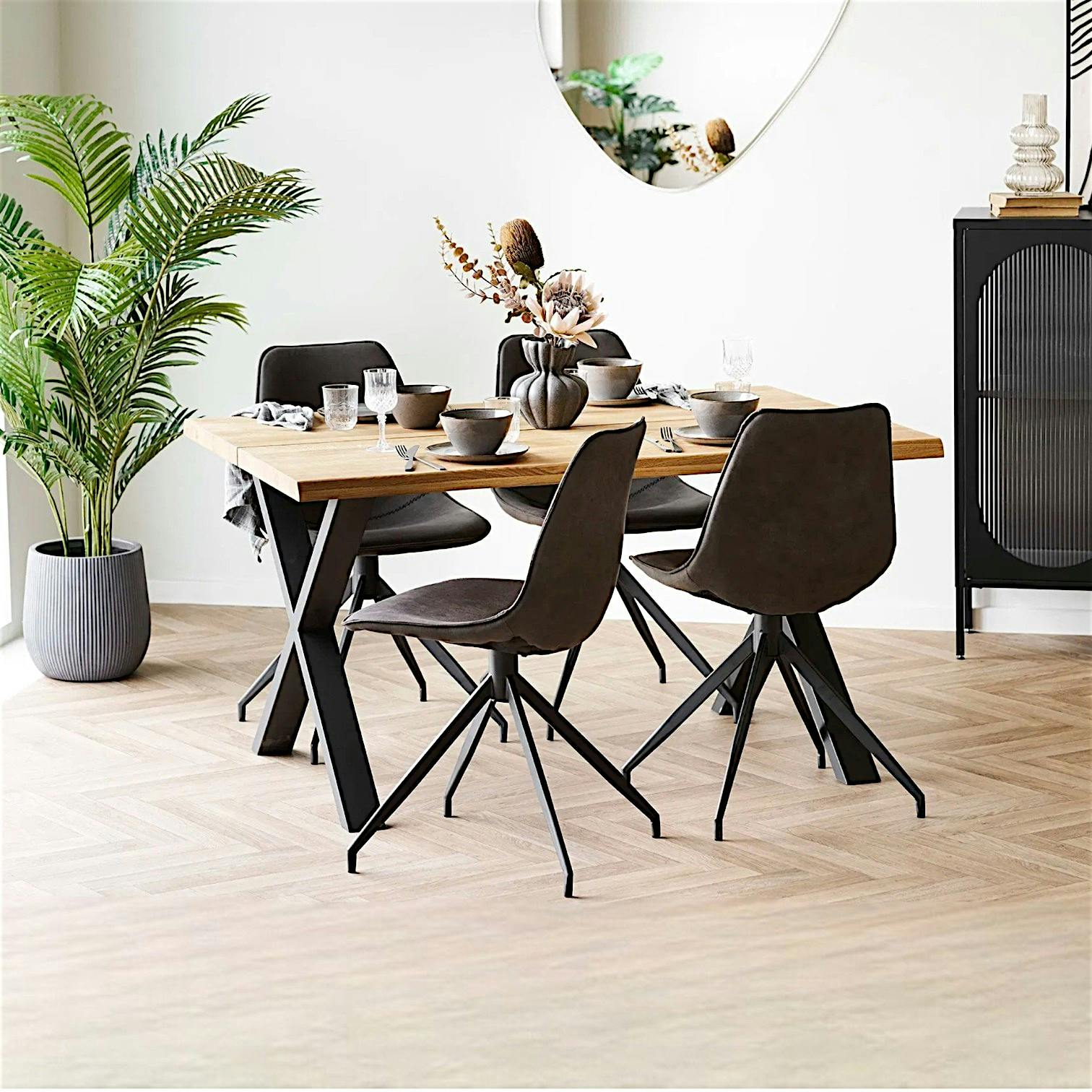 Ensemble table et chaises grises microfibre (lot de 5 pièces) BERLIN