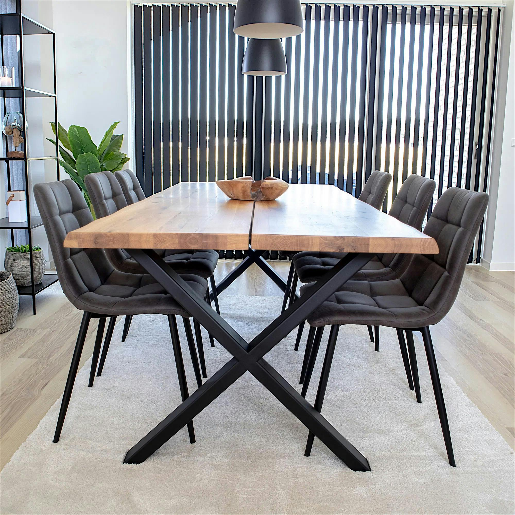 Ensemble table et chaises grises microfibre (lot de 7 pièces) SAVONE