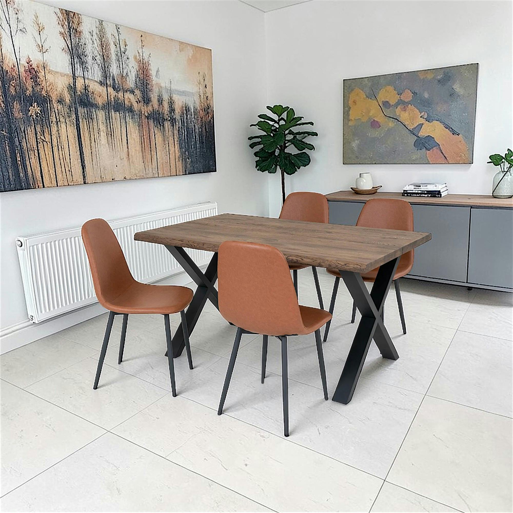 Ensemble table et chaises marron microfibre (lot de 5 pièces) SAVONE