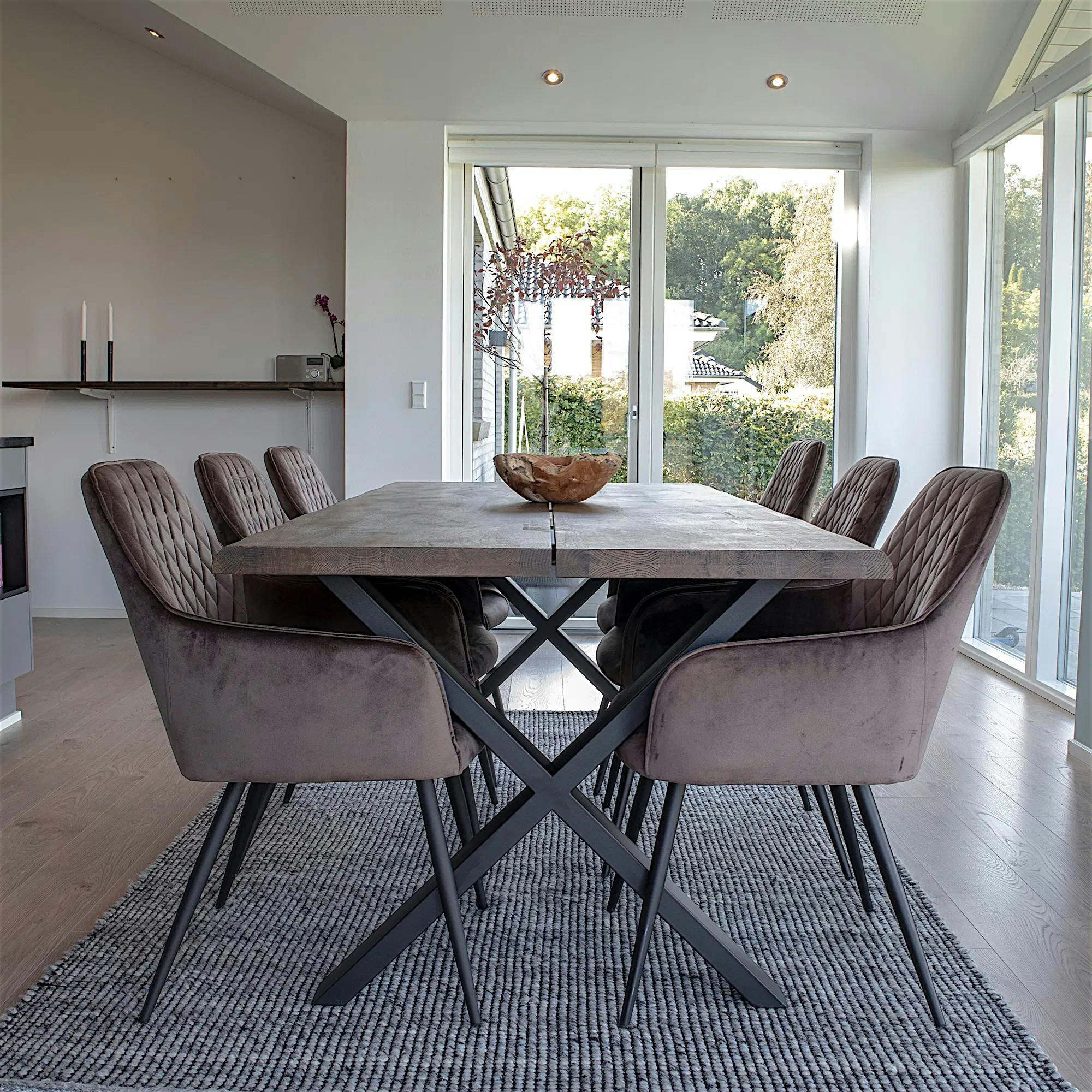 Ensemble table et chaises velours marron (lot de 7 pièces) SAVONE