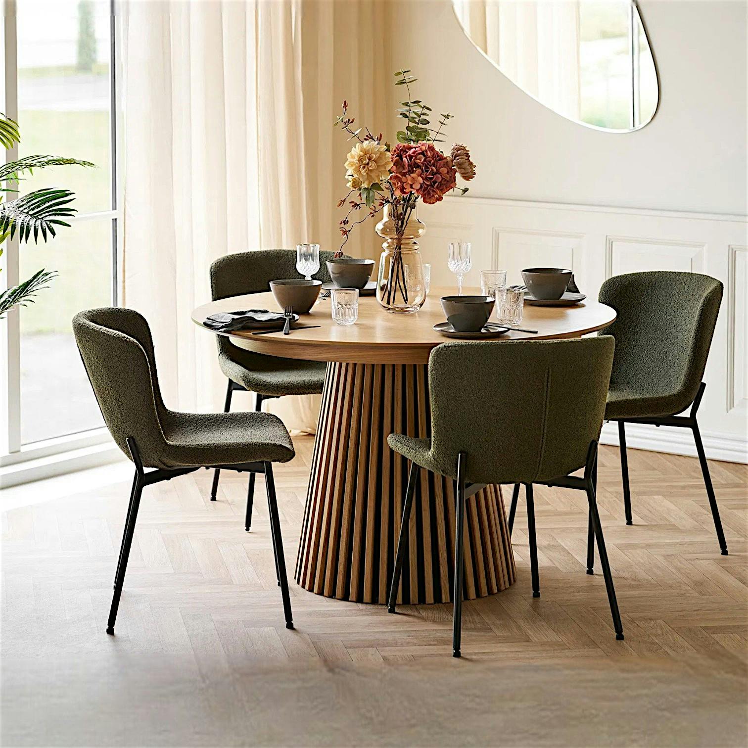 Ensemble table et chaises vertes bouclette (lot de 5 pièces) AMSTERDAM