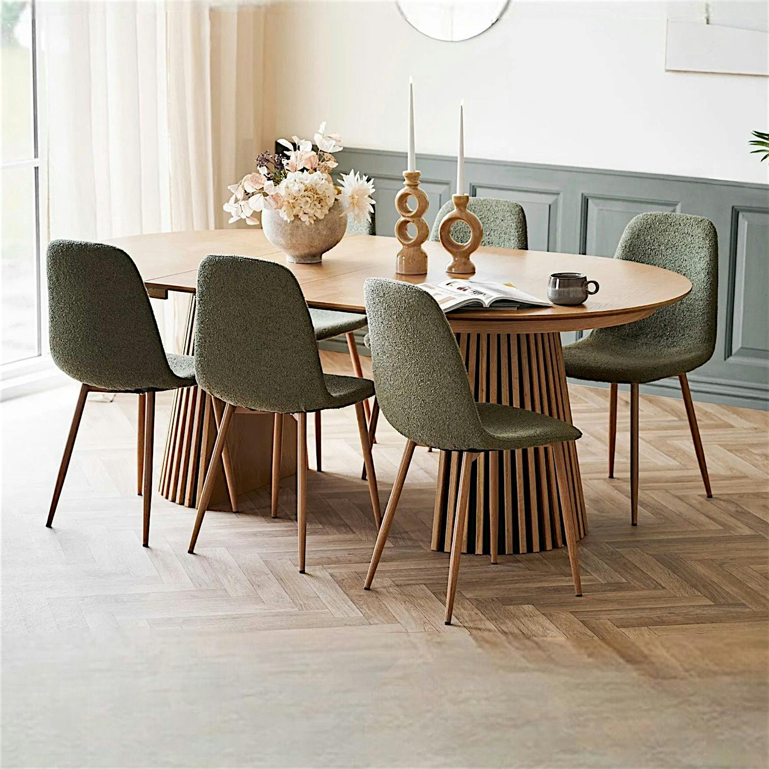 Ensemble table et chaises vertes bouclettes (lot de 9 pièces) AMSTERDAM