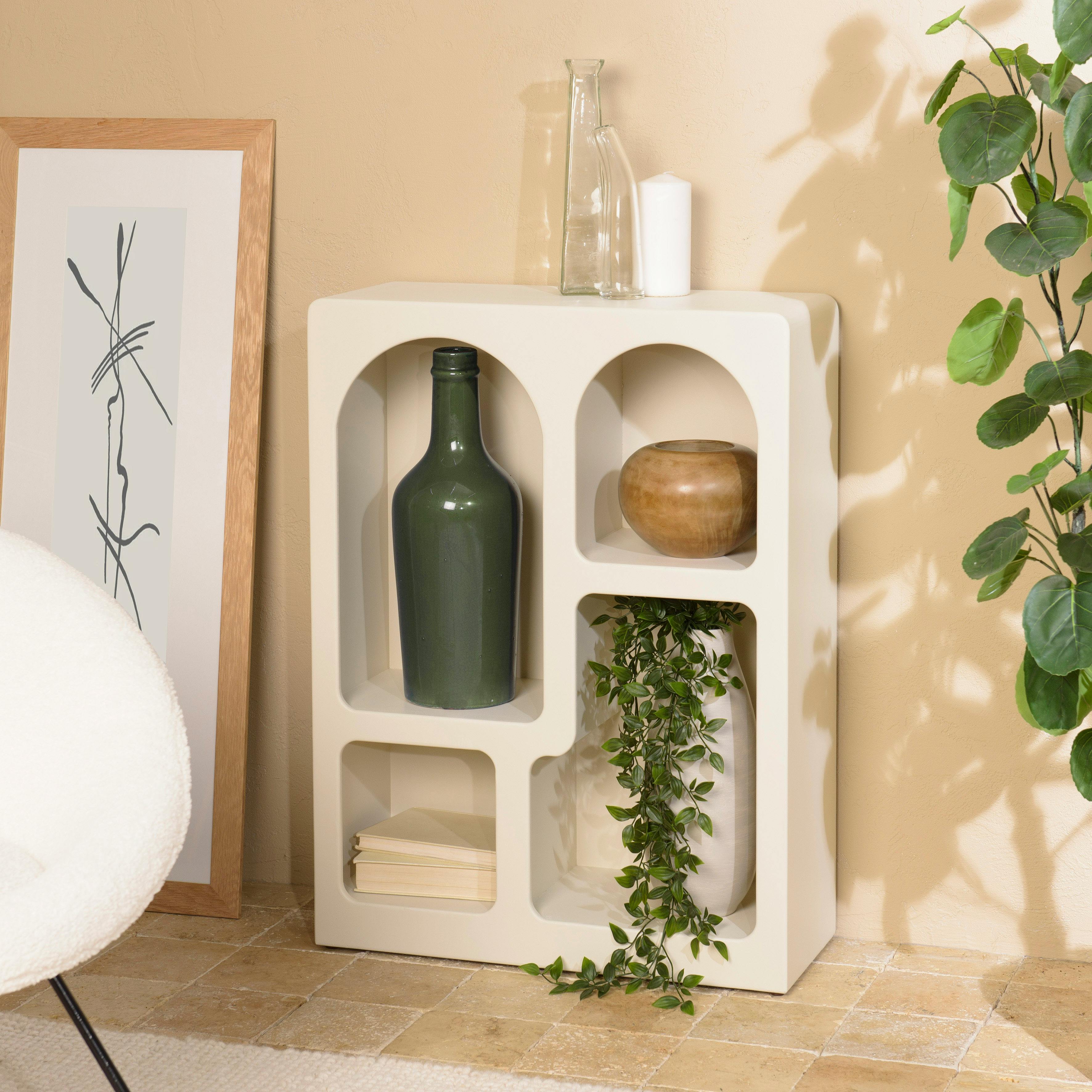 Etagère 4 niches 60x24cm en bois peint couleur beige NELIA
