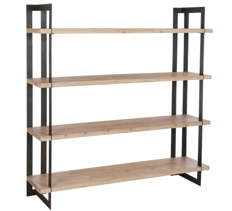 Etagère 4 niveaux en bois naturel, armature métal 180x41x180cm