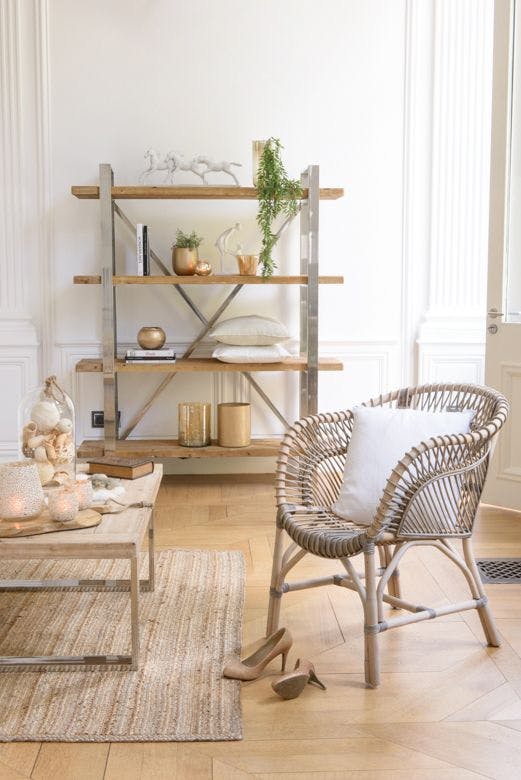 Etagère 4 planches sapin et métal argenté 150x40x180cm