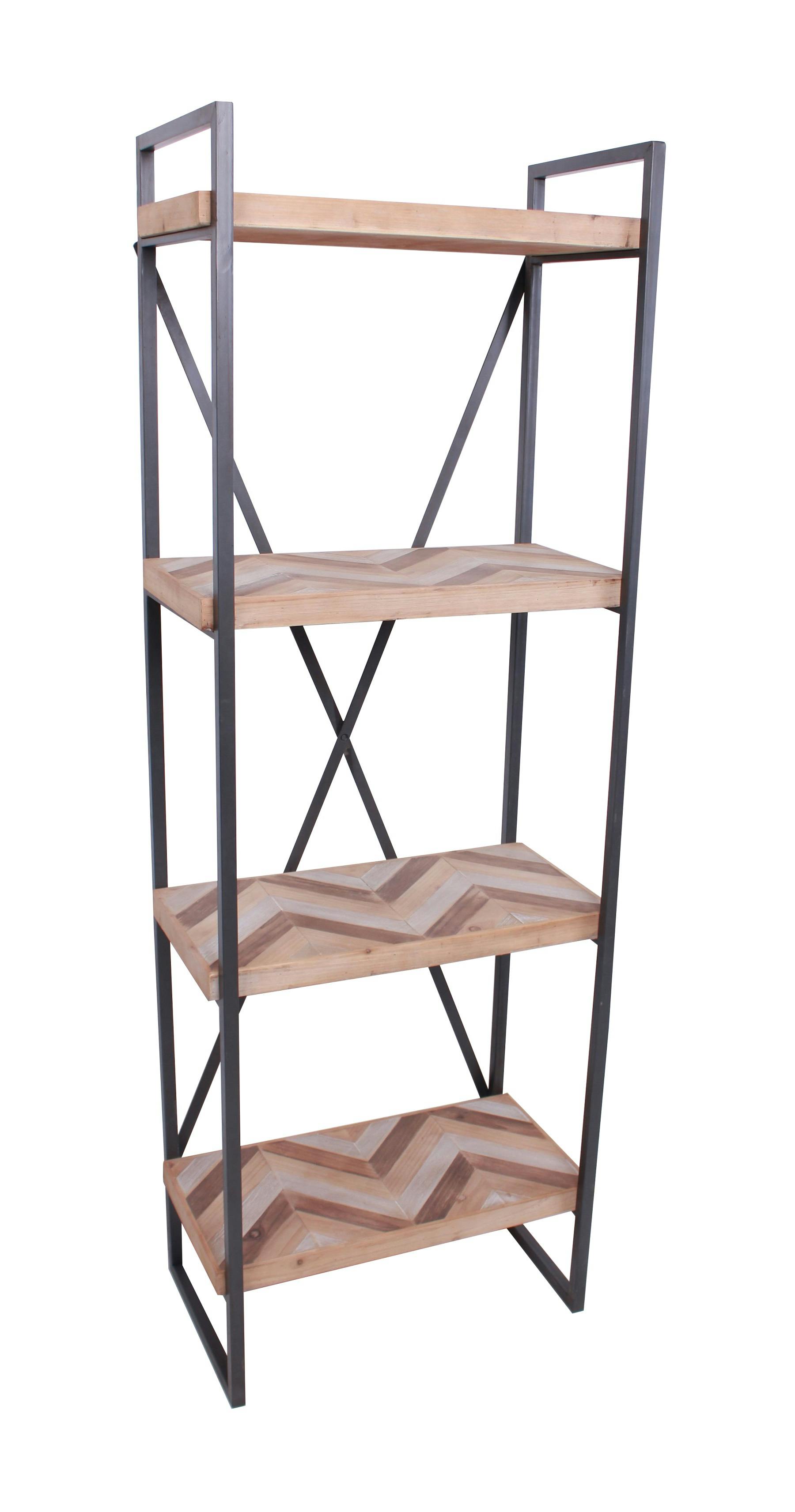 Etagère 4 plateaux en métal et bois motifs ethniques 60x35xH170cm SEVILLE